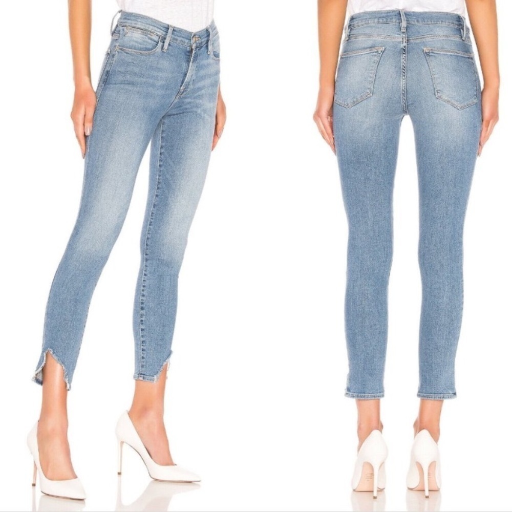 Frame Le High Skinny frayed hem light blue Prizzi wash 27